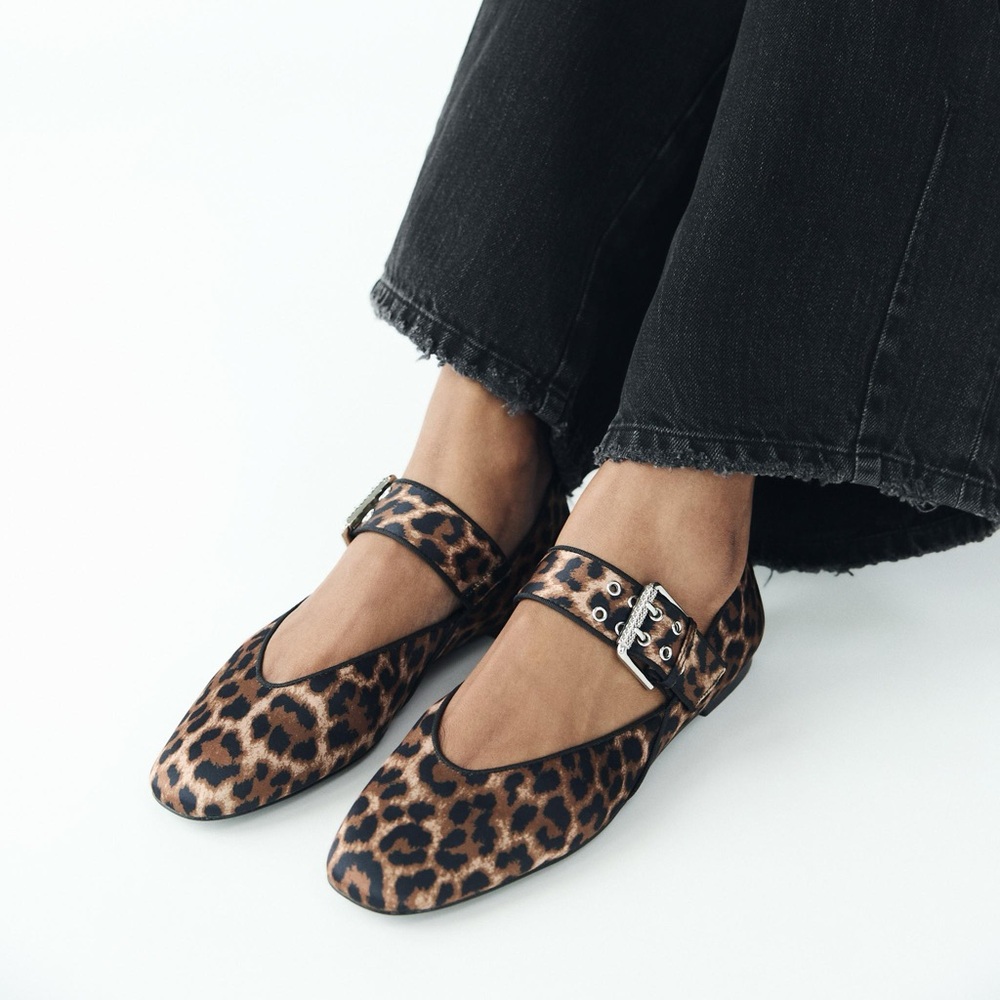Zara Leopard Print Flats with Buckle